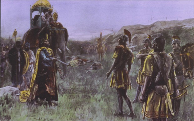 "Alexander accepts the surrender of Porus" by André Castaigne (January 7, 1861 - 1929)