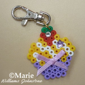 Perler Hama Bead Cupcake on a Clip Ready to Hang from a Wallet or Bag