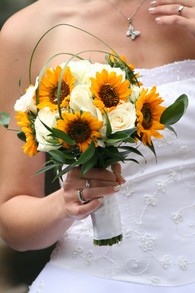 Sunflowers and white roses