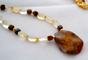 Pietersite necklace with citrine and gold beads
