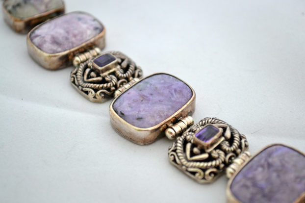 Charoite, amethyst and silver bracelet in my collection