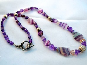 Fluorite "leaves" mixed with amethyst and sterling silver