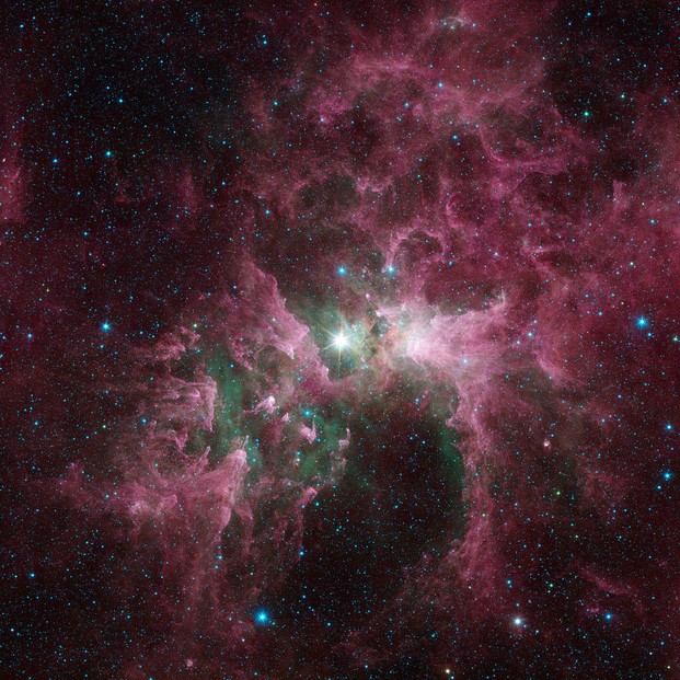the tortured clouds of Eta Carinae, viewed from NASA’s Spitzer Space Telescope