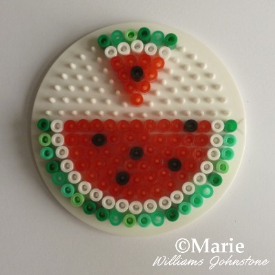 Water melon slices worked in fused perler hama beads kids craft