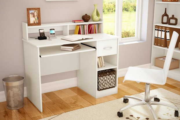 South Shore Axess Study & Homework Desk with Hutch, Pure White