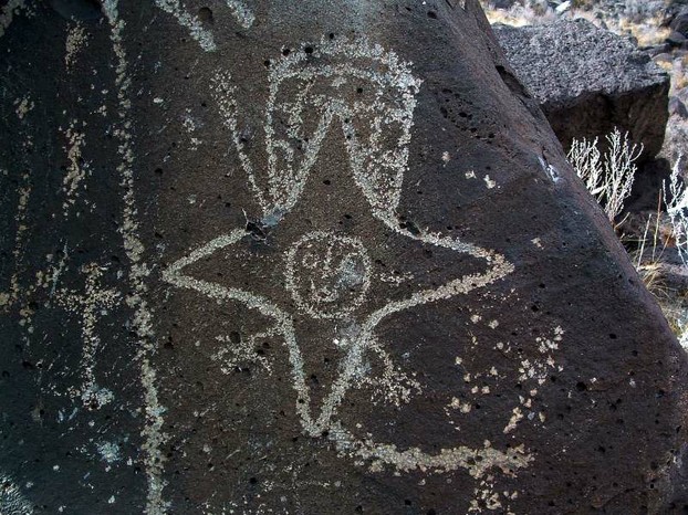 charming petroglyph of star being; Rinconada section, Petroglyph National Monument