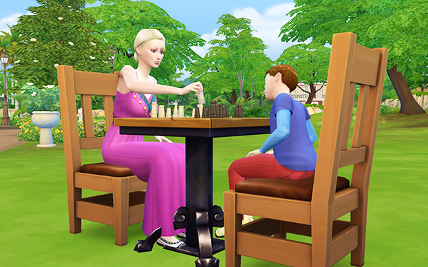 Perry plays a game of chess with his mother.