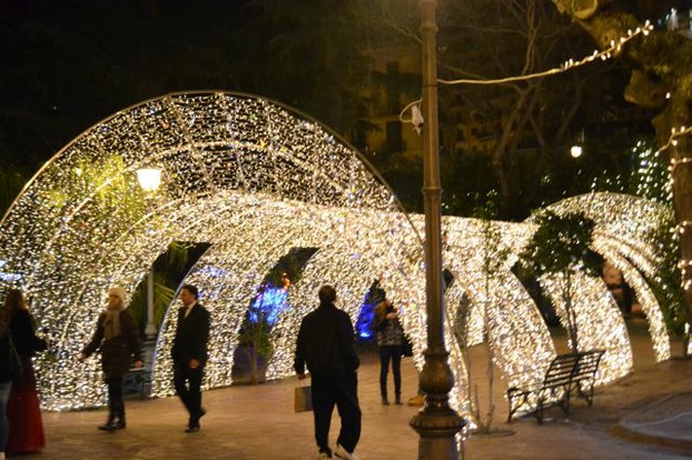 Walking through a tunnel of lights in Salerno, Italy during the Christmas season.