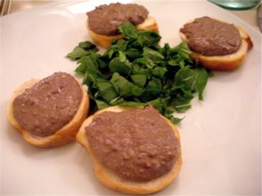 Tuscan crostini featuring chicken liver pate.