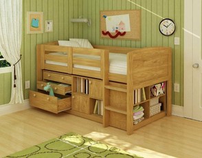 Low Junior Twin Size Loft Bed with Dressers Underneath