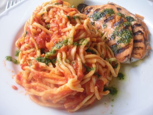 Spaghetti with Grilled Lake Trout.