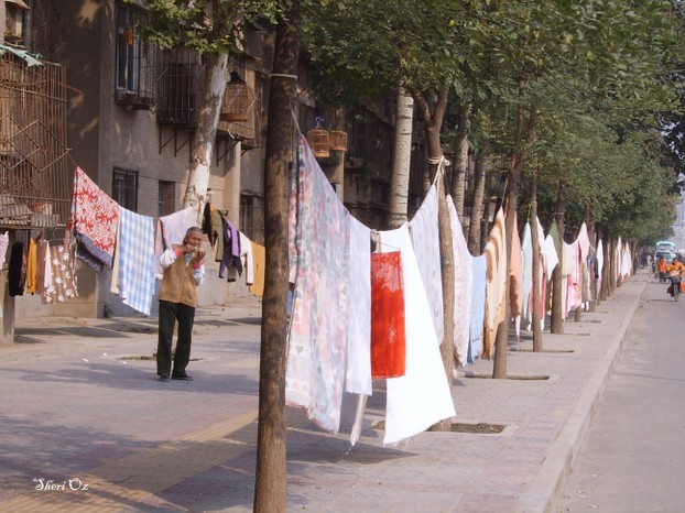 Hanging Sheets to Dry in the Streets of Xi'an