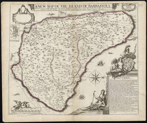 Philip Lea: A new map of the Island of Barbadoes (1686)