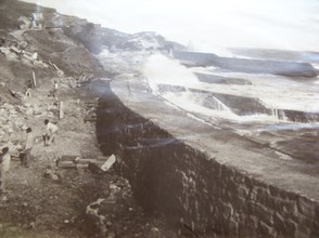 Victorian photograph of the sea wall at Binnel Bay, washed away almost as soon as it was constructed