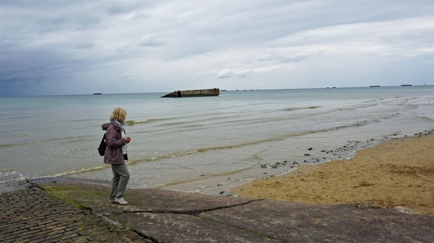 Mulberriy Harbours can still be seen in the waters at Arromanches