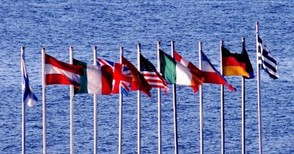 International Flags over the Water