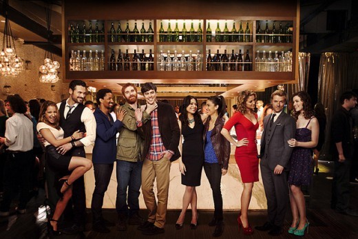 Vanessa Lengies (far left) with the rest of the cast of the upcoming show Mixology.