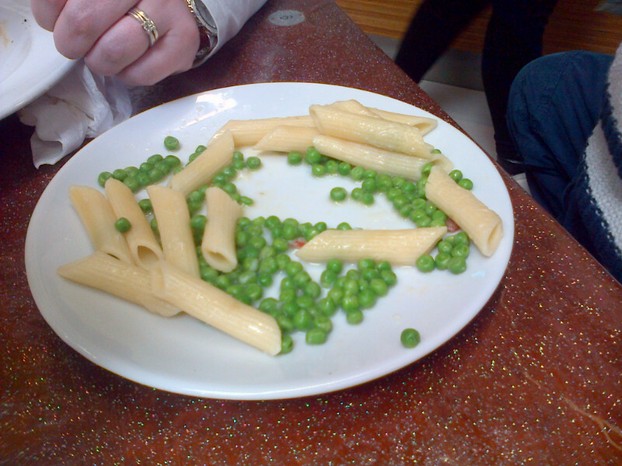 the peas fitted well into the pasta tubes