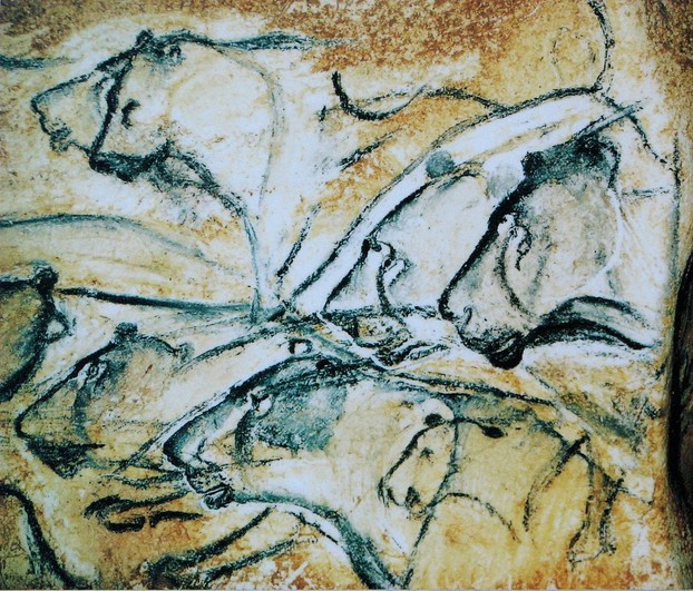 Lions painted in the Chauvet Cave