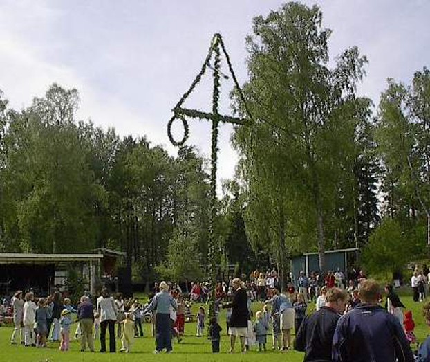 Maypole dancing at midsummer in Sweden