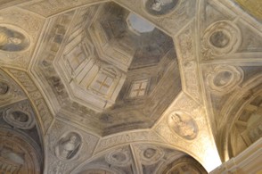 It looks real, but it's just a painting! A trompe l'oeil ceiling in Bologna.