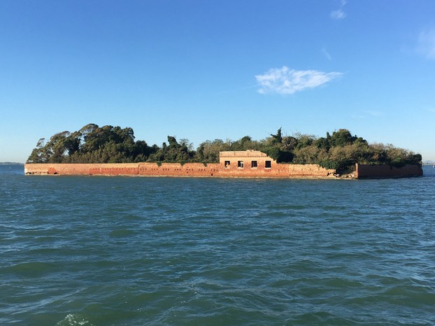An abandoned island in the lagoon as we departed Venice for the mainland.