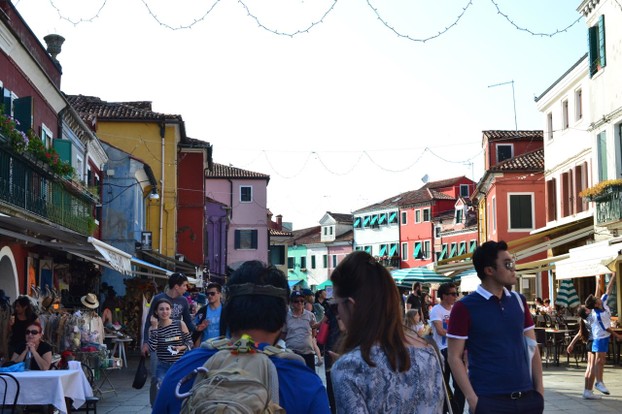 The main shopping streets of Burano can get quite busy mid-day.