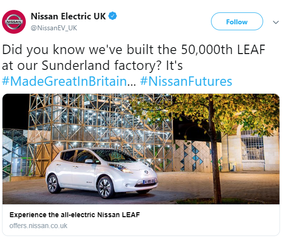 In March 2013, Nissan opened plant in Sunderland as third Nissan LEAF production facility.