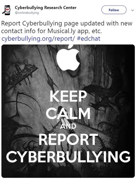 "Report Cyberbullying" page is "constantly updated."