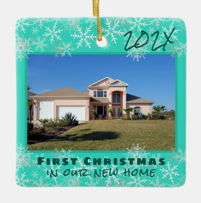 New Home Christmas ornament in turquoise blue