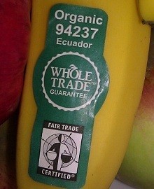 Whole Trade/Fair Trade sticker on banana