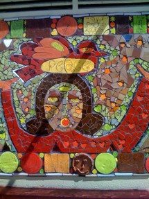 Mural section of Woman with peace hat; &copy; L Kathryn Grace, all rights reserved