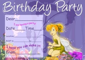 Tinkerbell Birthday Party on Free Purple Tinker Bell Party Invitation