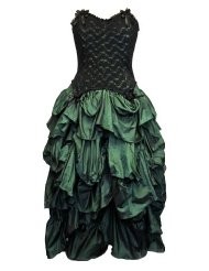 Dark Star Poly-Silk/Lace Corset & Ruched-Skirt Dress with accent Roses