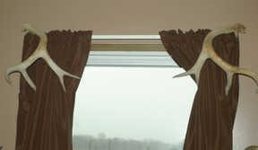 deer antler sheds used to hold back curtains