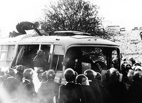 Image:  Bus at the Battle of the Beanfield