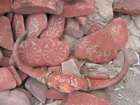 Mantras carved onto rocks for meditation