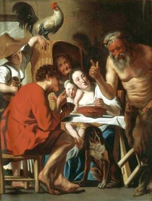 Satyr visiting a peasant, painting by Jacob Jordaens