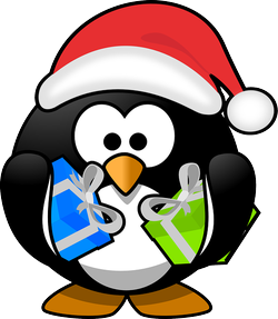 Image: Cartoon penguin holding gifts