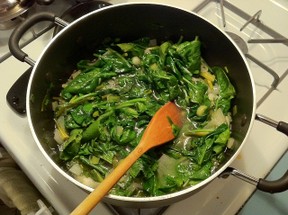 cooking greens on the stove