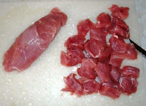 Cut pork loin into cubes