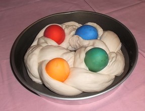 Bread dough with colored eggs