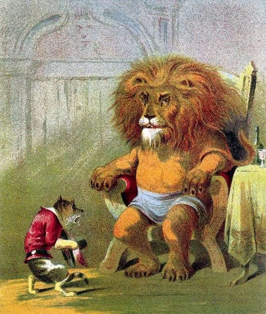 Puss flattering ogre, illustration by Henry Louis Stephens