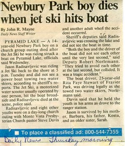 Newbury Park boy dies when jet ski hits boat