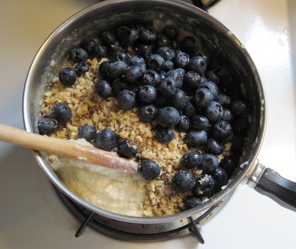 Add nuts and blueberries to pudding