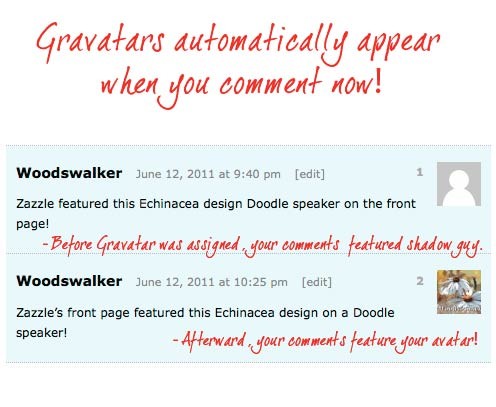 Note the difference before and after the Gravatar was assigned.