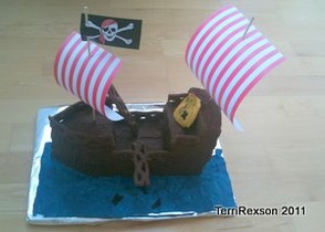Pirate Ship Cake with Red Striped Sail