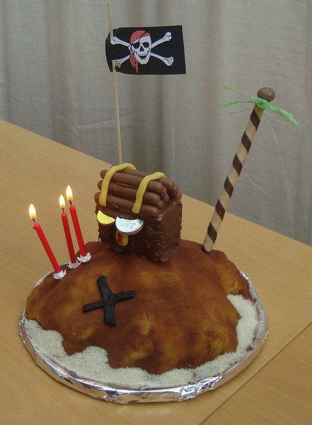 Pirate Island Cake with Candles Lit