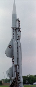 Bomarc on outside display at the Air Force Museum, 1992. This missile has since been moved inside.