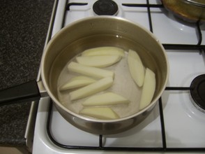 Chips are parboiled in water